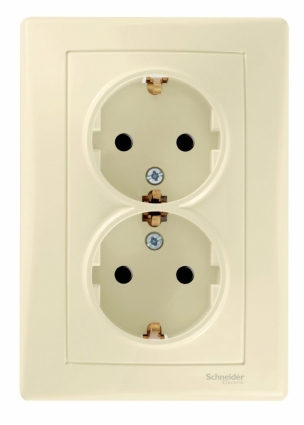 Розетка двойная Schneider Electric Sedna с/з без шторок 16A 250V SDN3000647 в современном стиле, цвет бежевый
