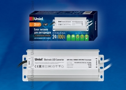 Блок питания для светодиодов Uniel (10589) 100W 4мА IP67 UET-VAJ-100B67 в современном стиле, цвет серебро