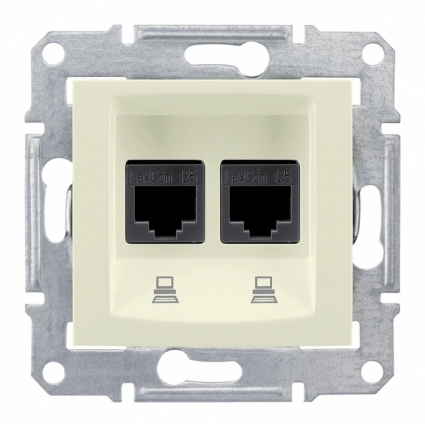 Розетка компьютерная 2хRJ45 Schneider Electric Sedna UTP SDN4400147 в современном стиле, цвет бежевый