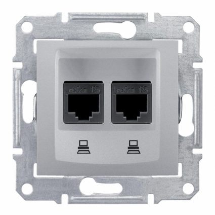 Розетка компьютерная 2хRJ45 Schneider Electric Sedna UTP SDN4400160 в современном стиле, цвет серебро