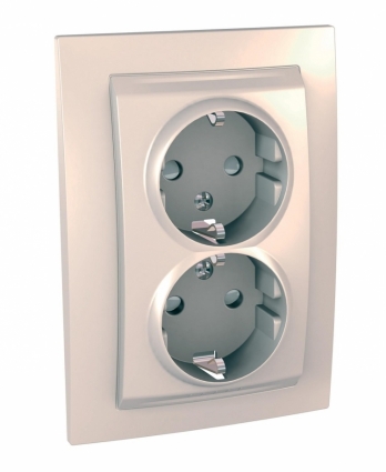 Розетка двойная Schneider Electric Unica с/з со шторками 10A 250V MGU23.067.25D в современном стиле, цвет бежевый