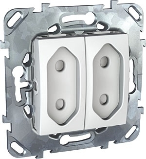 Розетка двухмодульная Schneider Electric Unica б/з со шторками 10A 250V MGU5.3131.18ZD в современном стиле, цвет белый