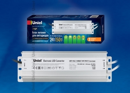 Блок питания для светодиодов Uniel (10590) 150W 6,25мА IP67 UET-VAJ-150B67, в современном стиле, цвет серебро