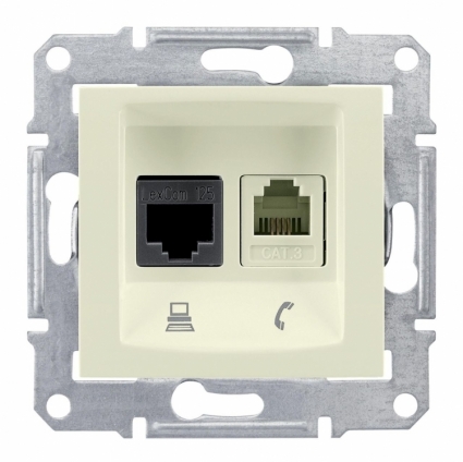 Розетка телефонная RJ-11 и Ethernet RJ-45 Schneider Electric Sedna UTP SDN5100147 в современном стиле, цвет бежевый