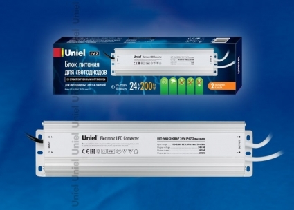 Блок питания для светодиодов Uniel (10591) 200W 8,3мА IP67 UET-VAJ-200B67, в современном стиле, цвет серебро