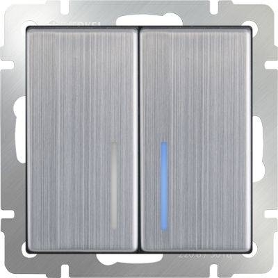Werkel Выключатель двухклавишный с подсветкой глянцевый никель WL02-SW-2G-LED 4690389059230, цвет серый