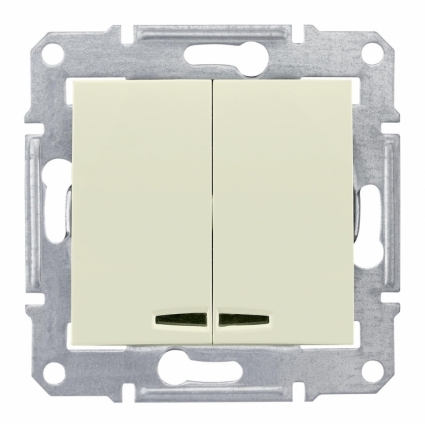 Выключатель двухклавишный с синей подсветкой Schneider Electric Sedna 10A 250V SDN0300347, в современном стиле, цвет бежевый