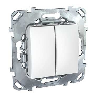 Выключатель двухклавишный Schneider Electric Unica 10AX 250V MGU5.211.18ZD в современном стиле, цвет белый