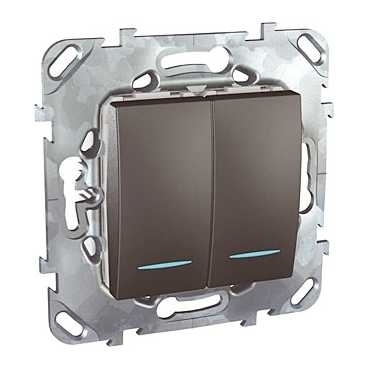 Выключатель двухклавишный с подсветкой Schneider Electric Unica MGU5.0101.12NZD, в современном стиле, цвет серый