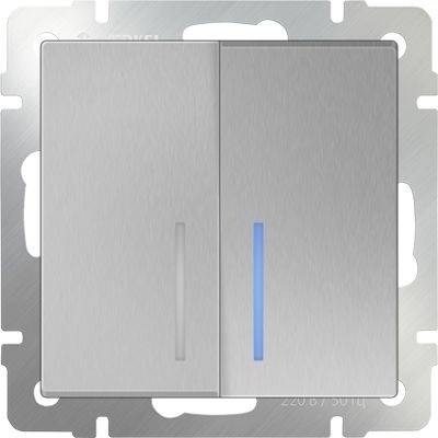 Werkel Выключатель двухклавишный с подсветкой серебряный WL06-SW-2G-LED 4690389053870, цвет серебро