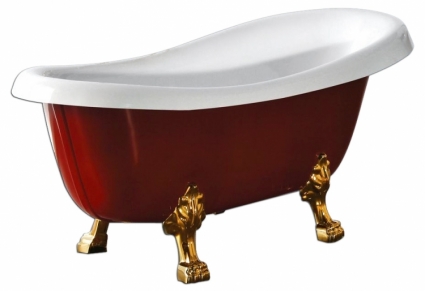 Акриловая ванна BelBagno BB04-ROS-ORO красная, ножки золото, овальная