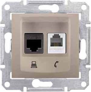 Розетка телефонная RJ-11 и Ethernet RJ-45 Schneider Electric Sedna UTP SDN5100168 в современном стиле, цвет титановый