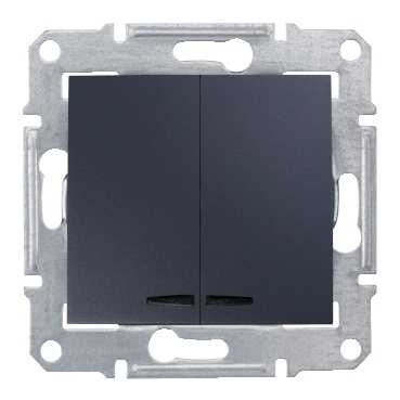 Выключатель двухклавишный с синей подсветкой Schneider Electric Sedna 10A 250V SDN0300370, в современном стиле, цвет черный