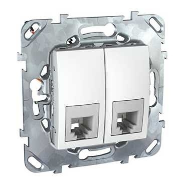 Розетка телефонная 2xRJ11 Schneider Electric Unica MGU5.9090.18ZD в современном стиле, цвет белый