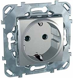 Розетка Schneider Electric Unica б/з со шторками 16A 250V MGU5.033.30ZD в современном стиле, цвет серебро