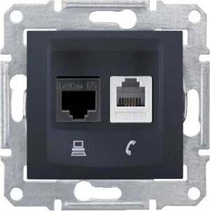 Розетка телефонная RJ-11 и Ethernet RJ-45 Schneider Electric Sedna UTP SDN5100170 в современном стиле, цвет черный