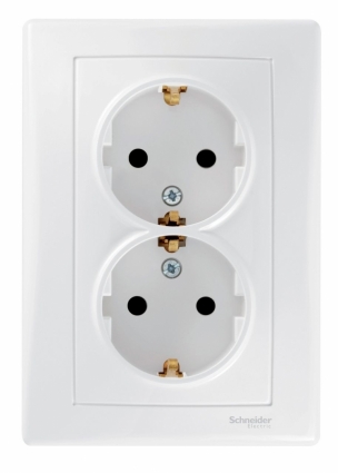 Розетка двойная Schneider Electric Sedna с/з без шторок 16A 250V SDN3000621 в современном стиле, цвет белый