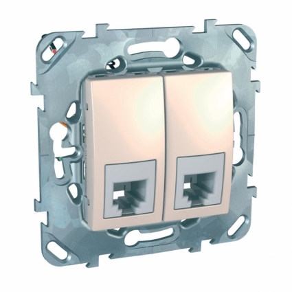 Розетка телефонная 2xRJ11 Schneider Electric Unica MGU5.9090.25ZD в современном стиле, цвет бежевый