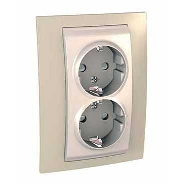 Розетка двойная Schneider Electric Unica с/з со шторками 10A 250V MGU63.067.567 в современном стиле, цвет бежевый