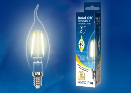 Uniel Лампа светодиодная диммируемая (UL-00002863) E14 5W 3000K свеча LED-CW35-5W/WW/E14/CL/DIM GLA01TR цвет прозрачный