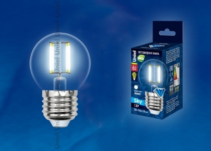 Uniel Лампа светодиодная (UL-00001370) E27 6W 4000K шар прозрачный LED-G45-6W/NW/E27/CL PLS02WH цвет прозрачный
