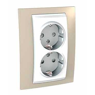 Розетка двойная Schneider Electric Unica с/з со шторками 10A 250V MGU63.067.867 в современном стиле, цвет бежевый