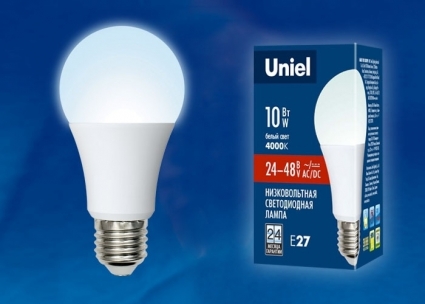 Uniel Лампа светодиодная (UL-00002382) E27 10W 4000K груша матовая LED-A60-10W/NW/E27/FR/24-48V цвет белый