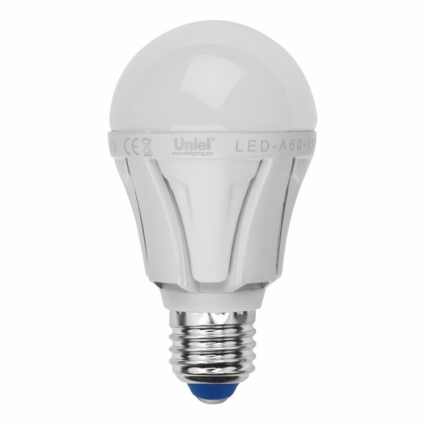 Uniel Лампа светодиодная (07886) E27 11W 3000K груша матовая LED-A60-11W/WW/E27/FR ALP01WH