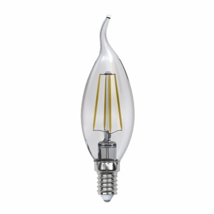 Uniel Лампа светодиодная филаментная E14 5W 3000K свеча на ветру LED-CW35-5W/WW/E14/CL/MB GLM10TR цвет прозрачный