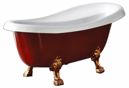 Акриловая ванна BelBagno BB04-ROS-BRN красная, ножки бронза, овальная