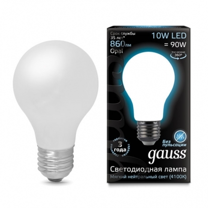 Gauss Лампа светодиодная филаментная E27 10W 4100К груша матовая 102202210 цвет белый