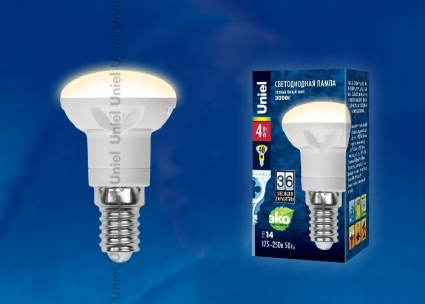 Uniel Лампа светодиодная E14 4W 3000K рефлектор матовый LED-R39-4W/WW/E14/FR PLP01WH цвет белый