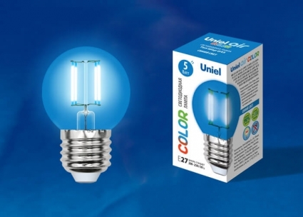 Uniel Лампа светодиодная (UL-00002990) E27 5W шар синий LED-G45-5W/BLUE/E27 GLA02BL цвет синий