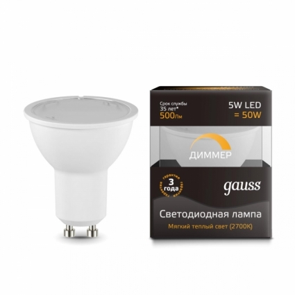Gauss Лампа светодиодная диммируемая GU10 5W 2700K полусфера матовая 101506105-D цвет белый