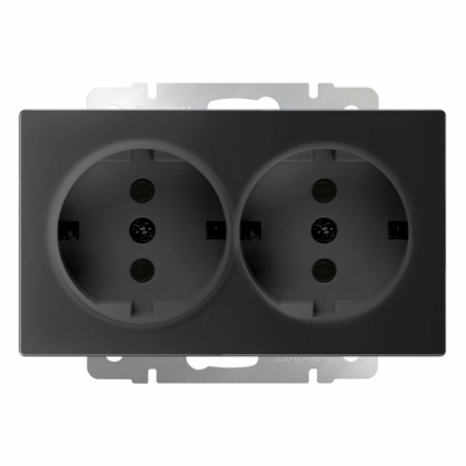 Werkel Розетка двойная с заземлением черный матовый WL08-SKG-02-IP20 4690389117244, в современном стиле, цвет черный