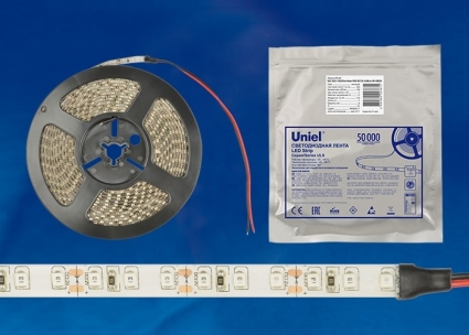 Светодиодная лента Uniel (UL-00002252) ULS-2835-120LED/m-8mm-IP65-DC12V-9,6W/m-5M-GREEN, в современном стиле, цвет белый