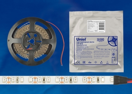 Светодиодная влагозащищенная лента Uniel (UL-00000888) 9,6W/m 60LED/m 2835SMD белый 5M ULS-2835-60LED/m-8mm-IP65-DC12V-9,6W/m-5M-W, в современном стиле, цвет белый