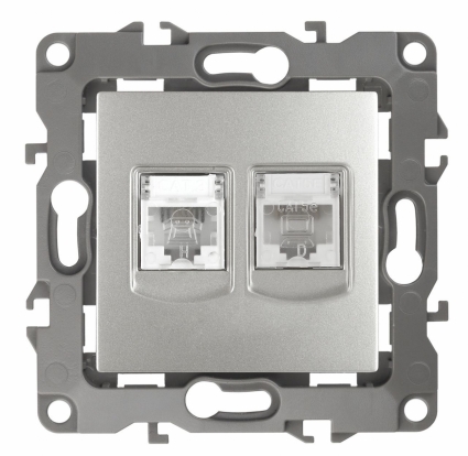 Розетка комбинированная RJ45+RJ11 ЭРА 12 12-3109-03 в стиле Хай-тек, цвет серый