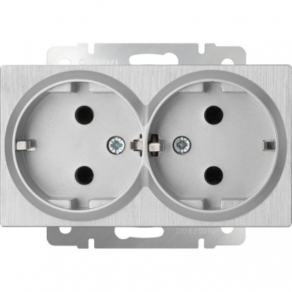 Розетка двойная Werkel серебряный рифленый WL09-SKG-02-IP20 4690389131288 в современном стиле, цвет серебро