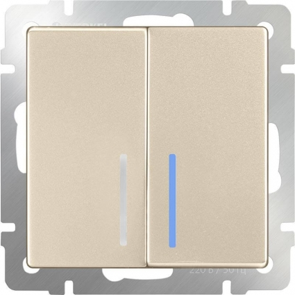 Werkel Выключатель двухклавишный с подсветкой шампань WL11-SW-2G-LED 4690389124662, цвет бежевый