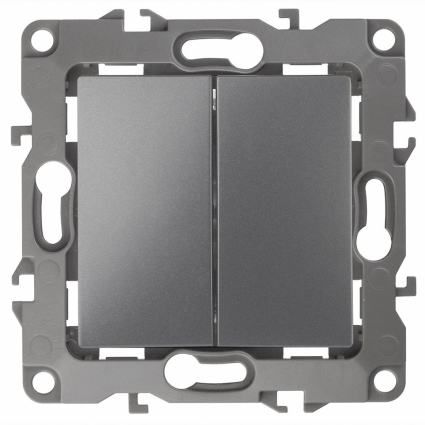 Выключатель двухклавишный ЭРА 12 10AX 250V 12-1004-12 в стиле Хай-тек, цвет графит