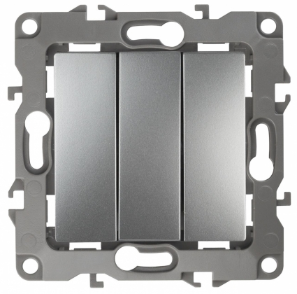Выключатель трехклавишный ЭРА 12 10AX 250V 12-1107-03 в стиле Хай-тек, цвет серый