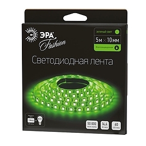 Светодиодная влагозащищенная лента ЭРА 14,4W/m 60LED/m 5050SMD зеленый 5M LS5050-60LED-IP65-G-5m, в современном стиле, цвет зеленый