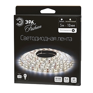 Светодиодная влагозащищенная лента ЭРА 14,4W/m 60LED/m 5050SMD теплый белый 5M LS5050-60LED-IP65-WWW-5m, в современном стиле, цвет белый