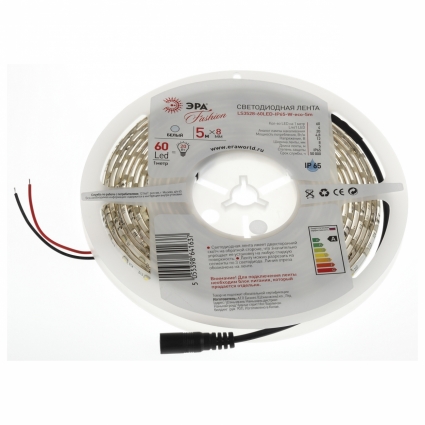 Светодиодная влагозащищенная лента ЭРА 4,8W/m 60LED/m 3528SMD холодный белый 5M LS3528-60LED-IP65-W-eco-5m, в современном стиле, цвет белый