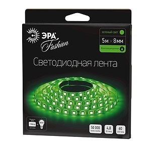 Светодиодная влагозащищенная лента ЭРА 4,8W/m 60LED/m 3528SMD зеленый 5M LS3528-60LED-IP65-G-5m, в современном стиле, цвет зеленый