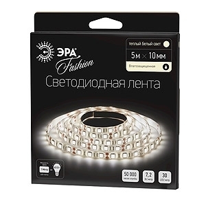 Светодиодная влагозащищенная лента ЭРА 7,2W/m 30LED/m 5050SMD теплый белый 5M LS5050-30LED-IP65-WW-5m, в современном стиле, цвет белый