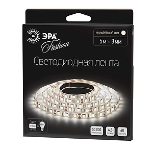 Светодиодная лента ЭРА 4,8W/m 60LED/m 3528SMD теплый белый 5M LS3528-60LED-IP20-WW-5m, в современном стиле, цвет белый