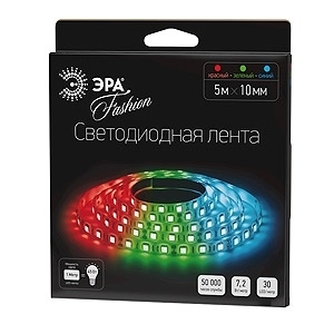 Светодиодная лента ЭРА 7,2W/m 30LED/m 5050SMD RGB 5M LS5050-30LED-IP20-RGB-5m, в современном стиле, цвет разноцветный