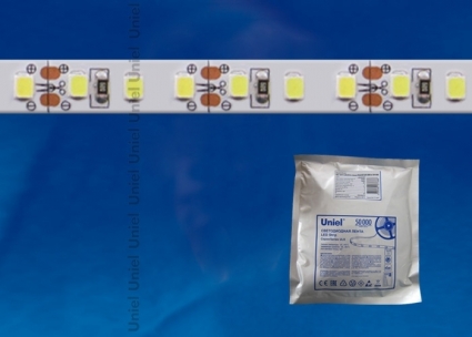 Светодиодная влагозащищенная лента Uniel (UL-00000891) 6W/m 60LED/m 2835SMD теплый белый 5M ULS-2835-60LED/m-8mm-IP65-DC12V-6W/m-5M-WW в современном стиле, цвет белый